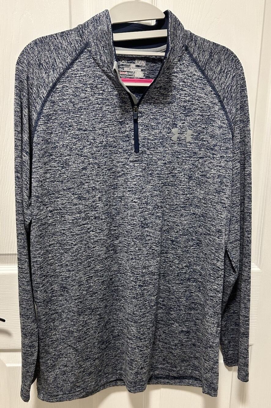 Under Armour Heat Gear Blue 1/4 Zip Loose Fit Long Sleeve Shirt Mens Size Small